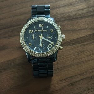 Michael Kors ceramic black and gold watch
